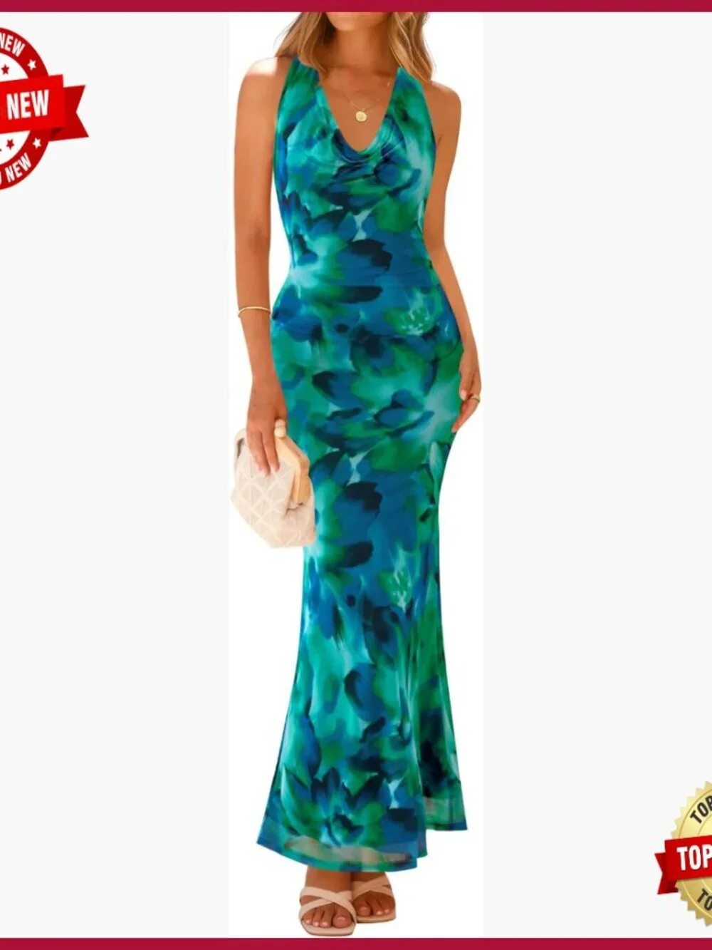 Summer Halter Maxi Dress Bodycon Floral Print Backless Wedding Guest